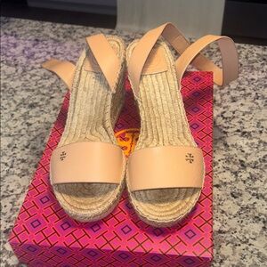 Tory Burch Tan Espadrille Wedge Espadrilles